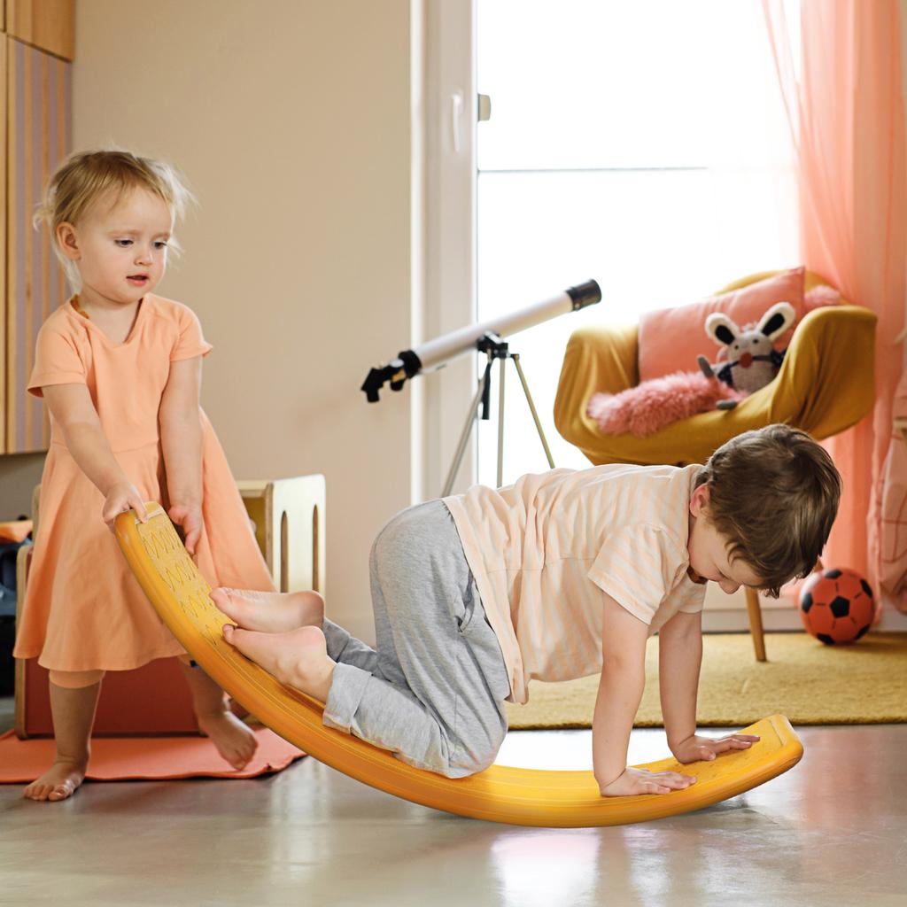 Balance Board Kids Wobble Board, Sensory Training Rocking Toy for Children, Nursery Toy, for Ages 3-6 Years, 82 x 27.5 x 19.5cm - Orange