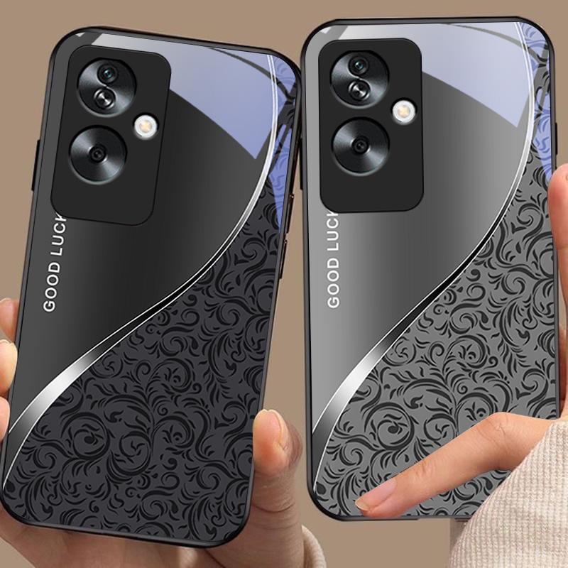 Gradient Pattern Blue For Oppo A79 5G 58 78 74 60 4G Reno 11F Realme GT 6 11 Note 50 10 C55 X2 Tempered Glass Black Phone Case