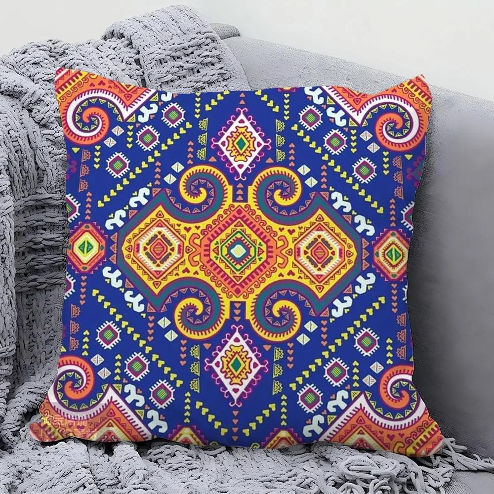 1 Stück Böhmische Blumenmuster Kissenbezug Quadratisches Kissen Schlafzimmer Sofa Freizeit Komfort Kissen Auto Wohnzimmer Heimdekoration 40X40