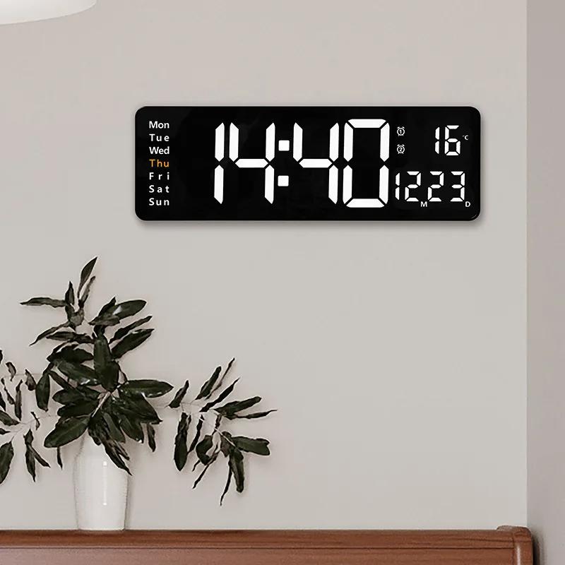 16-inch Large-screen Digital Wall Clock Temperature Date Week Display Remote Control Double Alarm Clock 12/24H LED Wall Clock