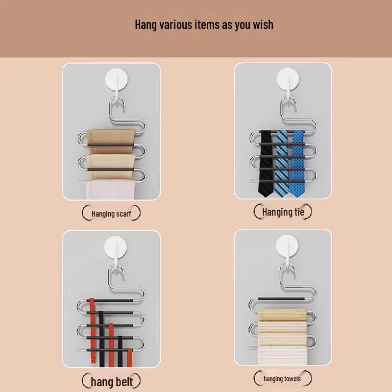 5-Tier Multi-Layer Stainless Steel Pants Rack for Home and Dorm Wardrobes