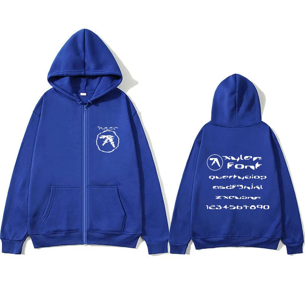 Aphex Twin Double Sided Print Zipper Hoodie Men Women Fashion Oversized Streetwear Men's Casual Fleece Cotton Zip Up Jacket Coat