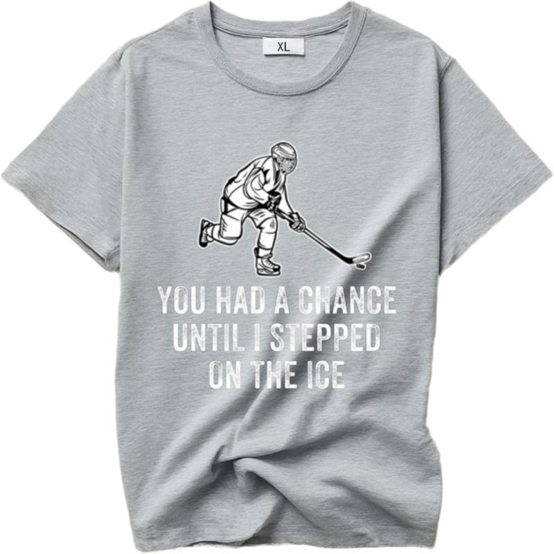 New Cotton Tshirt Adult Unisex Oneck Tshirt Streetwear Hockey Player With Stick And Text Cool Teenagers Tops Brand Teeshirt