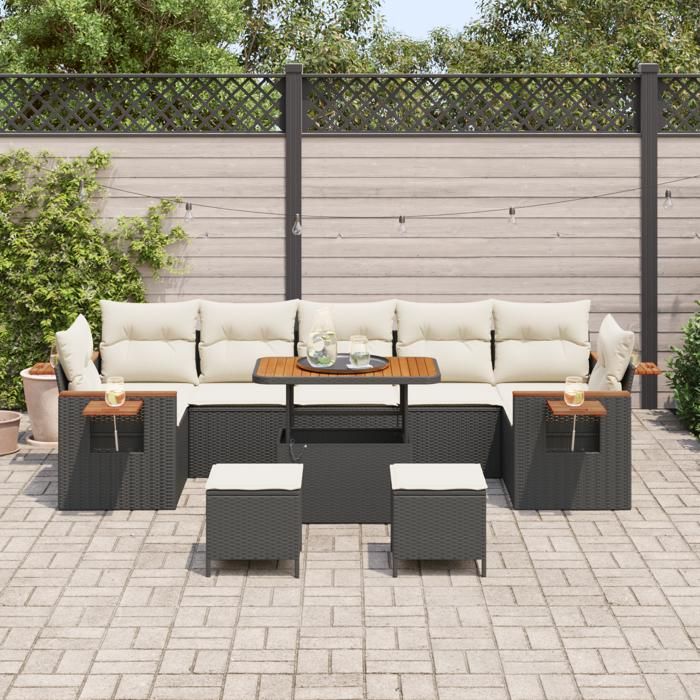 Ensemble de canapé de jardin 10 pièces avec coussins noir et rotin synthétique, Ensemble de salle à manger de jardin 3 3363160