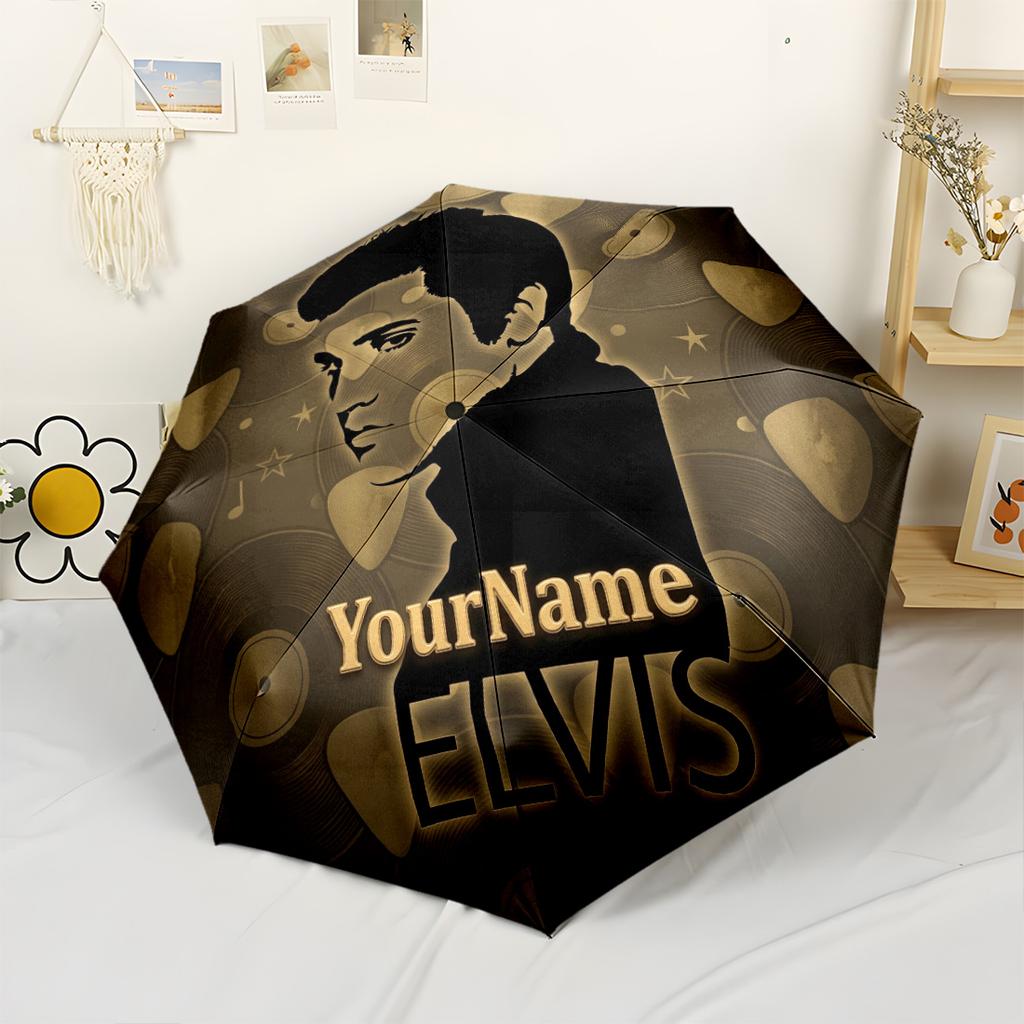 Elvis Personalisierter Textschirm Kompakter Reise-Automatikschirm Kompakt Langlebig 8-Rippen Faltbares Design für den Außenbereich Tägliche Nutzung Modisches Accessoire