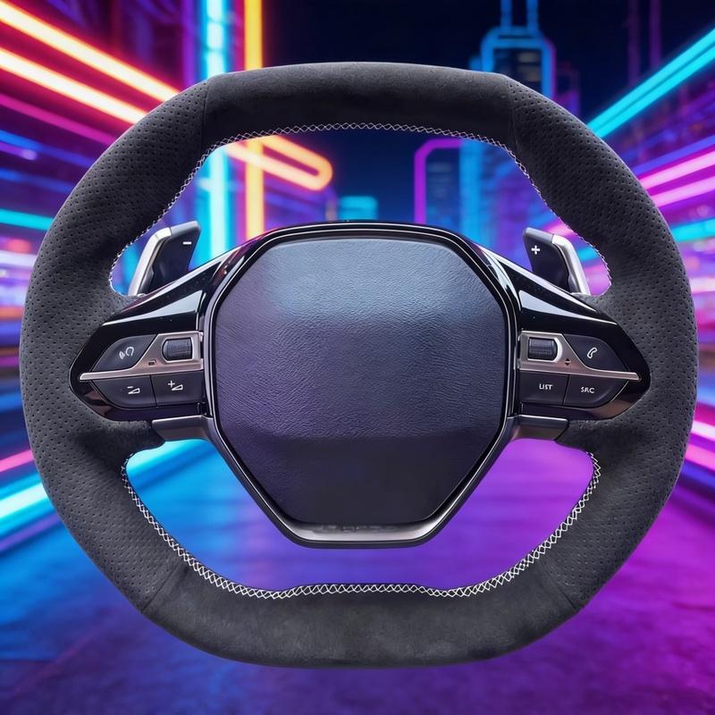 DIY Car Steering Wheel Cover 508 208 3008 4008 5008 2016- Suede Steering Wrap Braid Cover For Peugeot E-208 Black Thread