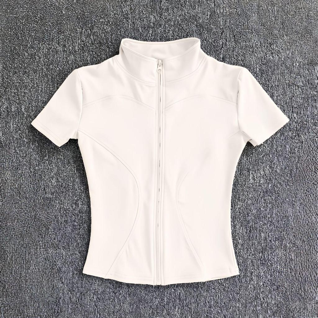 Camiseta de Yoga de Verano con Cremallera para Mujer - Manga Corta, Ajuste Ceñido, Ideal para Correr, Pilates y Fitness