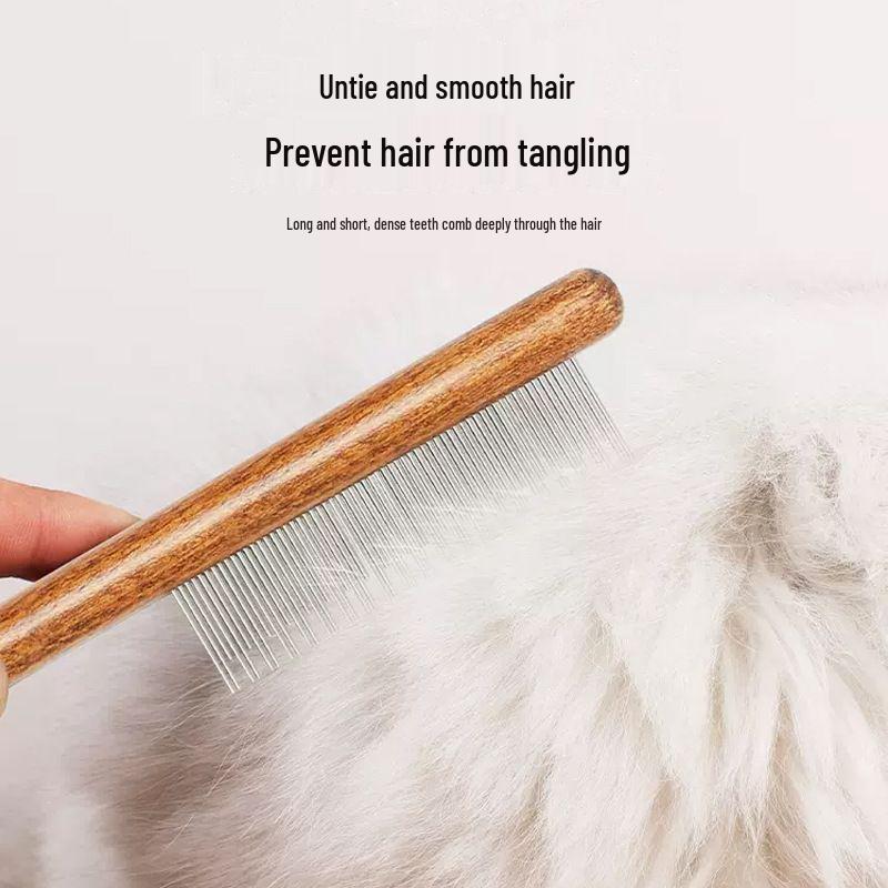 Solid Wood Grooming Comb for Cats & Dogs - Fine-Toothed, Knot Remover, Long Hair, Short Hair, Floating Hair Removal Brush.