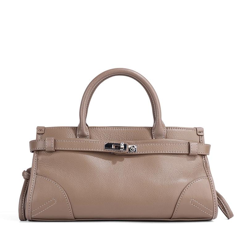 Top Layer Cowhide Boston Bag Crossbody Commuter Bag 2025 New High-End Handbag Niche Underarm Bag for Women хаки