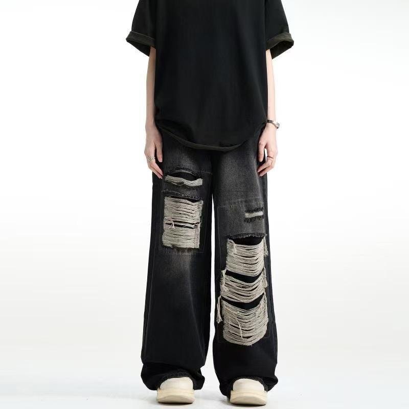 

Чоловічі джинси печворк у американському вуличному стилі крос-бордер - Модний вільний дизайн прямого крою XL