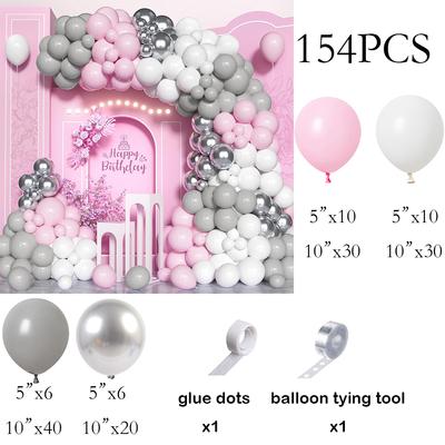 154pcs Pastel Pink Grey Balloons Garland White Silver Ballon Arch Kit Birthday Party Baby Shower Gender Reveal Decoration Globos
