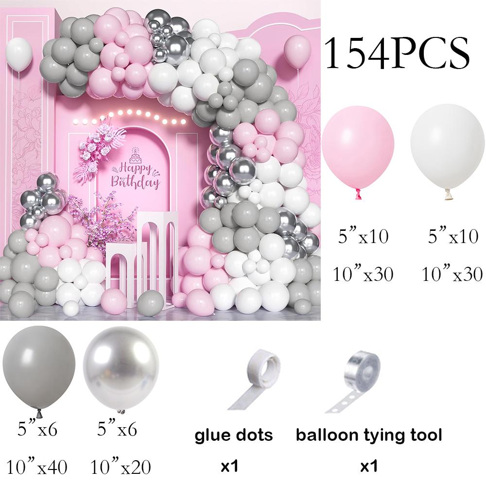 

154pcs Pastel Pink Grey Balloons Garland White Silver Ballon Arch Kit Birthday Party Baby Shower Gender Reveal Decoration Globos AS Picture