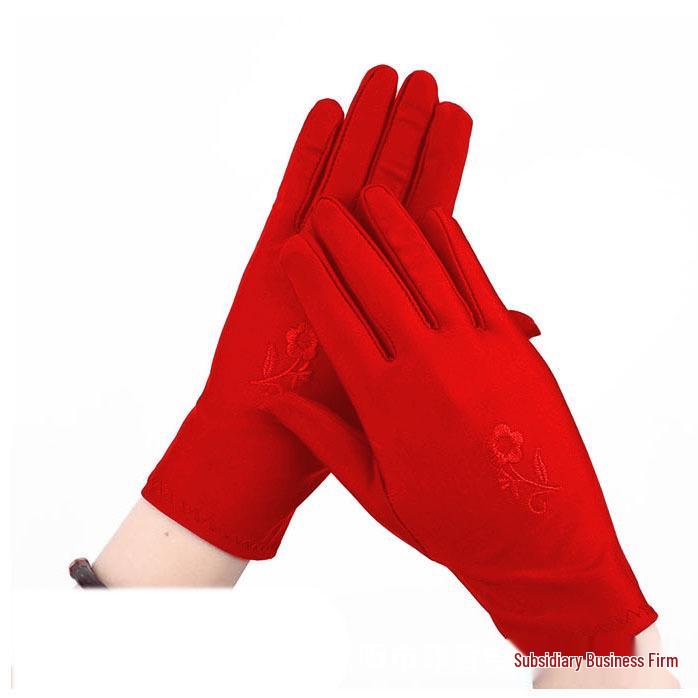 Ladies' Spring/Summer Embroidered Sunscreen Gloves - High Elasticity Riding & Driving Gloves