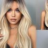 HENRY MARGU Long Blonde White Ombre Synthetic Wig With Bangs Straight Hair Wigs for Women Heat Resistant Cosplay Natural Wigs