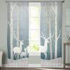 Christmas White Snow World Tulle Curtains For Living Room Decoration Modern Chiffon Sheer Voile Christmas Curtains