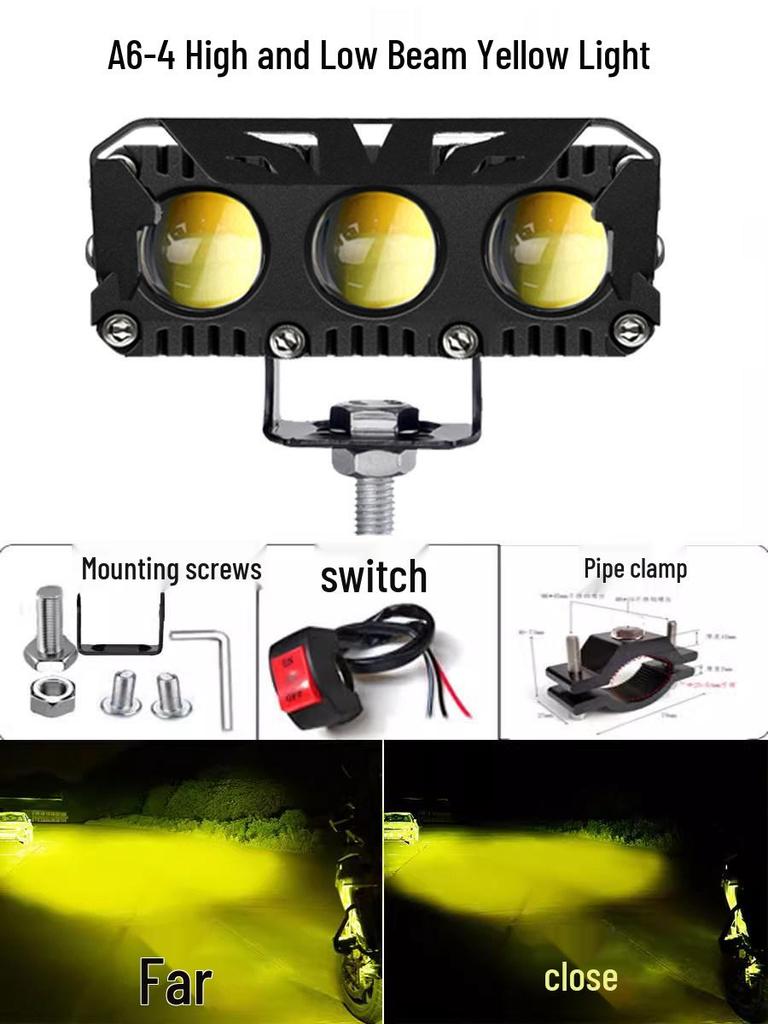Super Bright LED Motorcycle Spotlights: High/Low Beam, Yellow & White, for Electric Vehicles & Tricycles