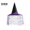 Costume Accessory for Women Steeple Halloween Witch Hat, with Lace Edge, Lightweight Pointed Conical Hat Breathable Headwear, Cosplay Party