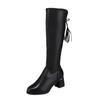 Skinny Elastic Boots Children's 2025 New Medium Boots Versatile Thick Heel Leather Boots Mid-heel Side Zipper But Knee Boots