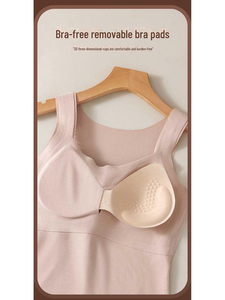 Nahtloses Damen-Samt-Warmweste mit Brustpolstern für Herbst/Winter - BH-frei, integriertes Unterhemd