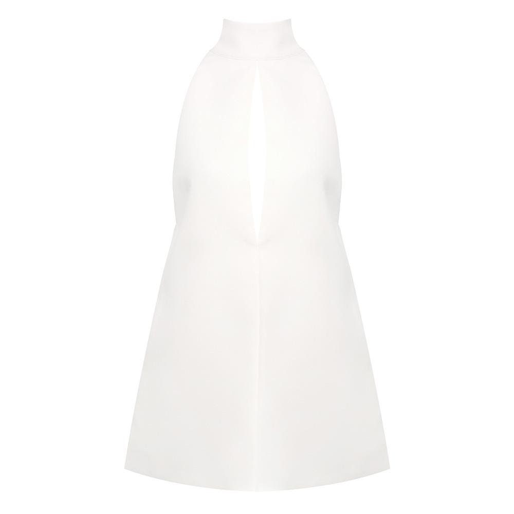 Summer Women s Halter Slit Dress - Round Neck, Fashion Design, Cotton Large белый
