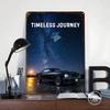 Timeless Journey: Car and UFO Metal Poster Customized Wall Art Retro Vintage Tinplate Signs for Man Cave Decoration Home House