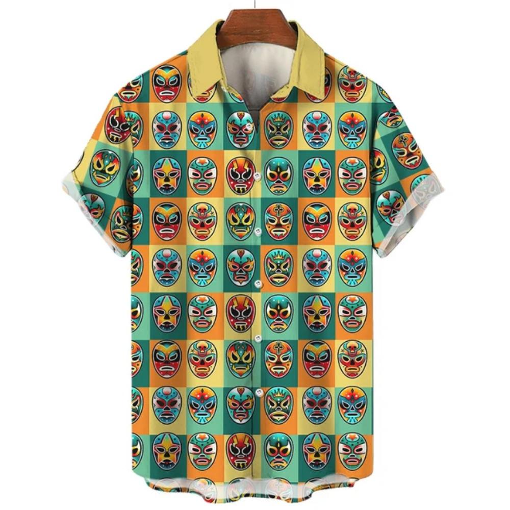 Camisa Vintage para Hombre 3D Lucha Libre Mexicana Estampada Ropa de Alta Calidad para Hombre Holgada Oversize Moda Casual Manga Corta