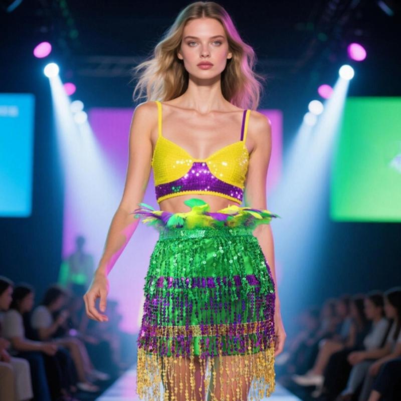 Mardi Gras Skirt Belly Dance Hip Scarf Mardi Gras Costume Sequins Fringe Tassels Wrap Skirt Sparkly Glitter Skirt