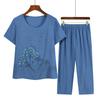 Conjunto de Pijama Feminino com Gola Redonda, Manga Curta e Calça Cropped Conjuntos para Relaxar Verão Floral Roupa de Dormir Conjunto Combinando