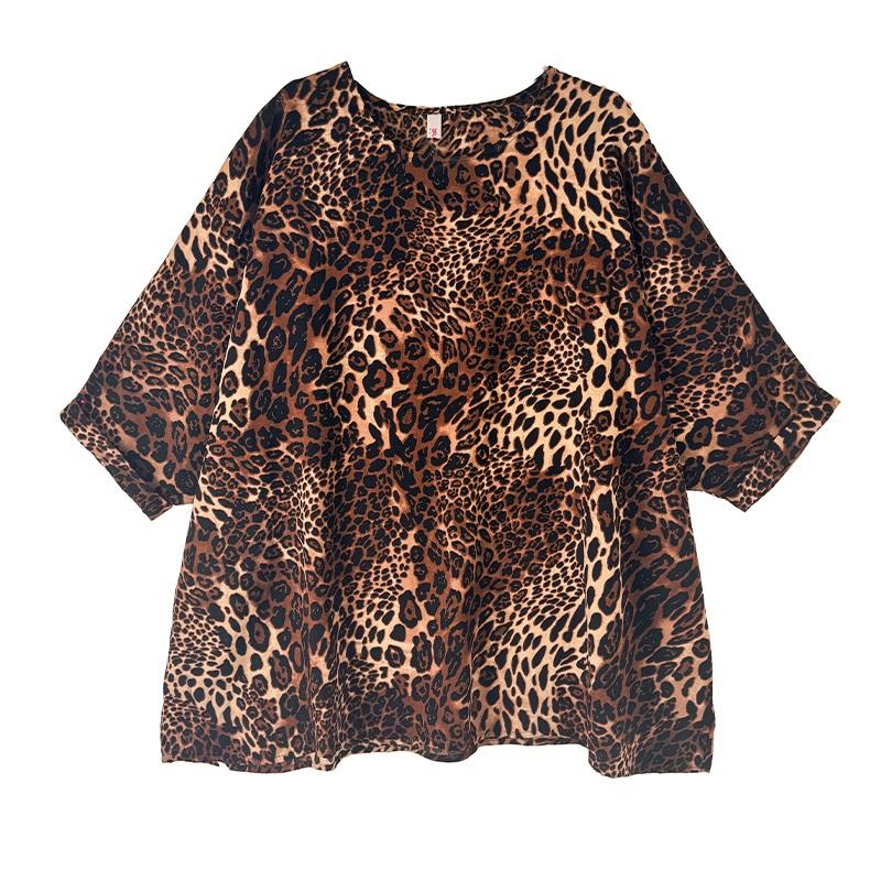 Oversized vintage leopard Casual loose long t shirt tops Women summer t-shirt