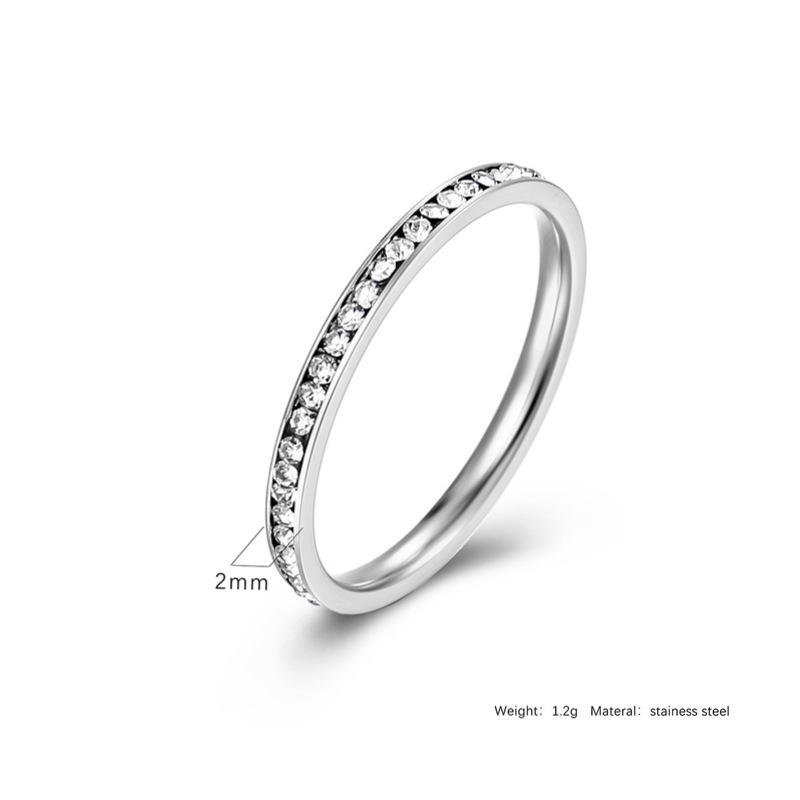 2Mm Titanium Steel Diamond-encrusted Ring for Women's High-end Niche Ins Simple Couple Ring Hand Jewelry