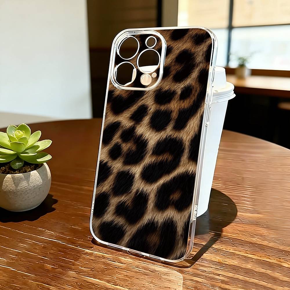 Leopard Print Phone Case For iPhone 17 16 15 14 13 12 11 Mini Pro Max Plus Transparent Cover