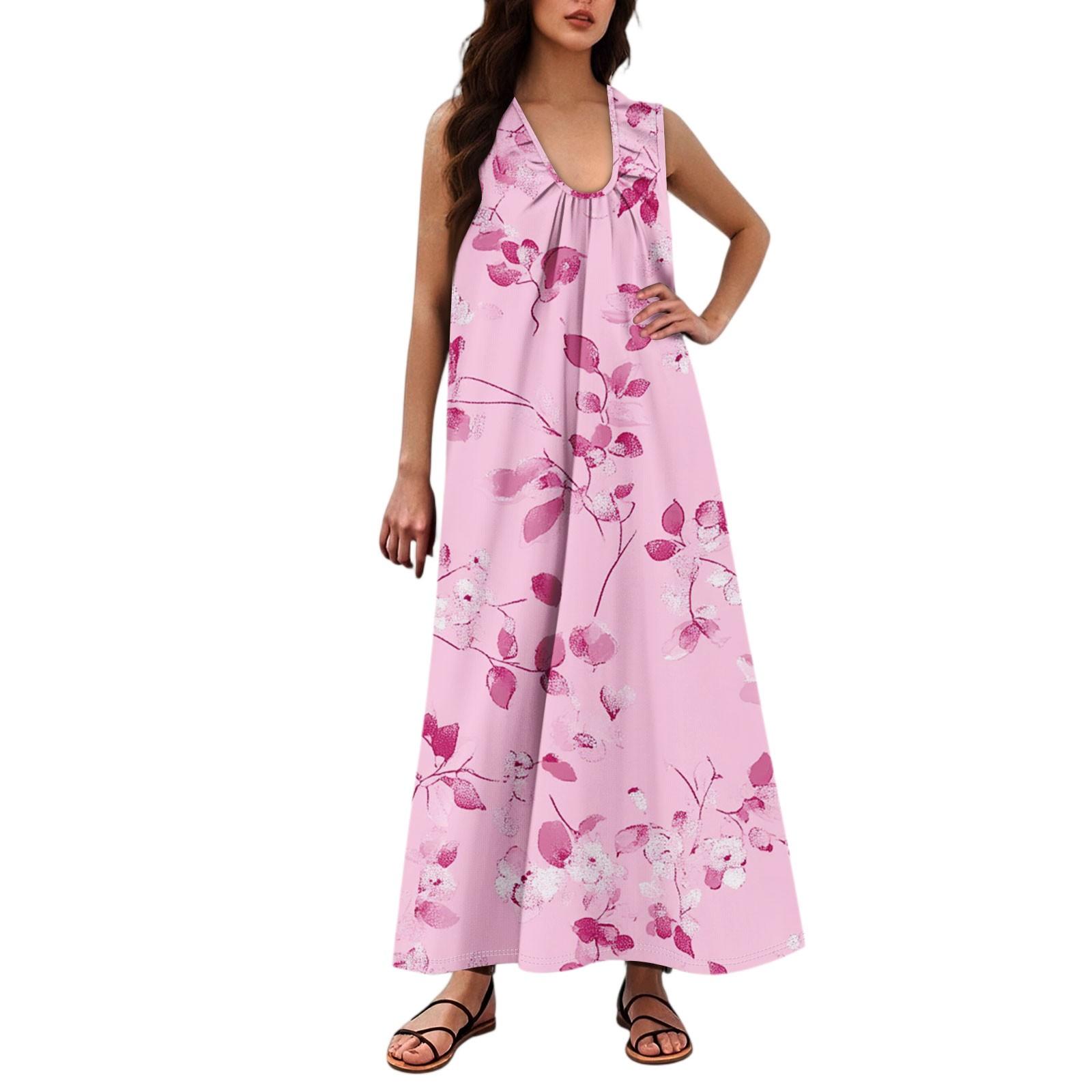 

Женская Мода Повседневная А-силуэт Цветочный Принт Эффект Молотка Свободная Длинная Юбка с Карманами L розовый