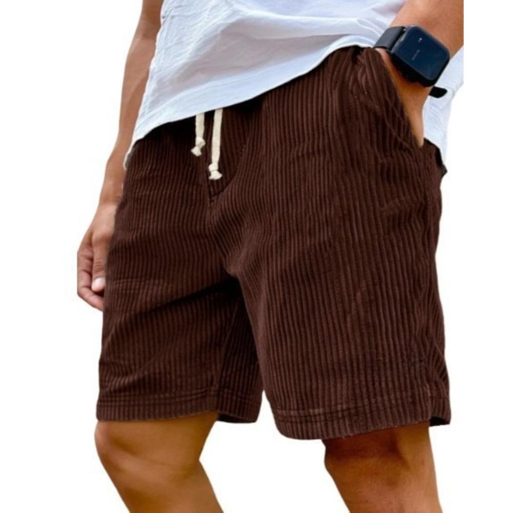 Pantalones Cortos Casuales de Moda para Hombre con Logo Bordado Vintage y Cordón de Pana