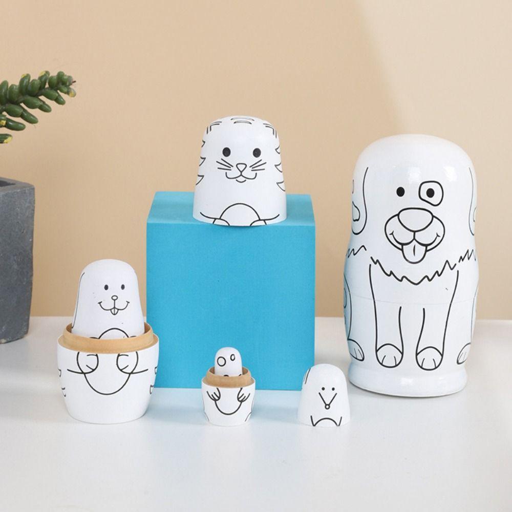 Smooth Animal Matryoshka Doll 5Pcs/Set Puppy Nesting Dolls Wooden Stacking Dolls Brithday Gifts
