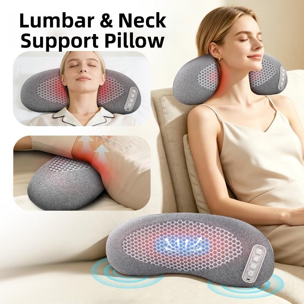 Hot Compress Neck Massager Pillow Breathable Lumbar Support Pillow Portable Travel Massager Office