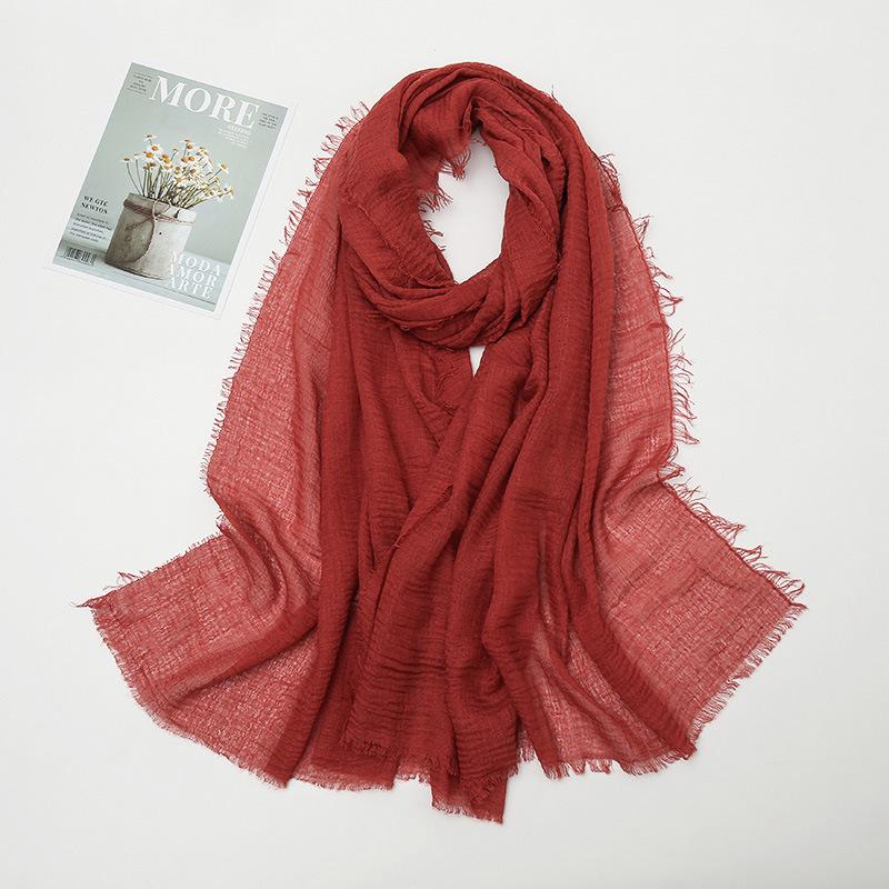 Hot-selling New Simple Solid Color Wrinkled Cotton and Linen Scarf, Soft and Skin-friendly In Winter, Warm Scarf Women