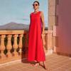 Women's Spring and Summer Casual Fashion Crew-neck Vest Lace Stitching Mid-length Dress