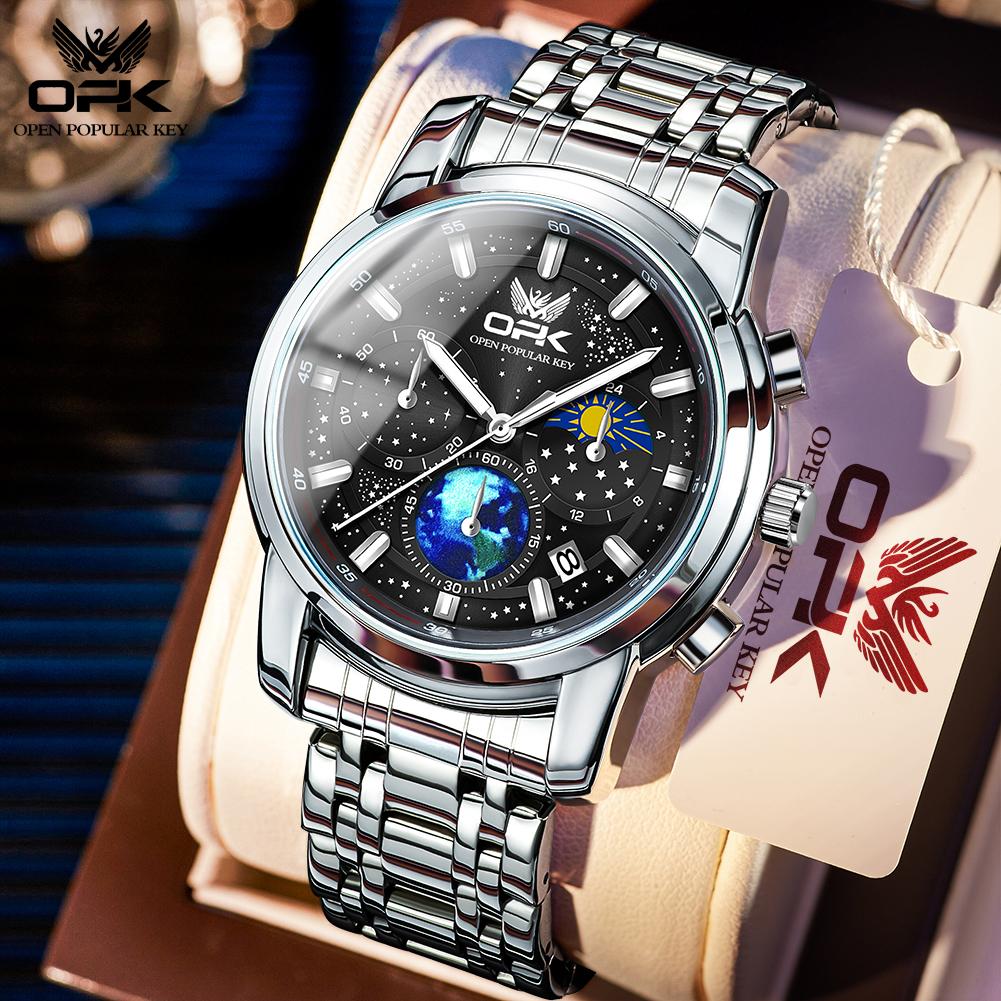 OPK Brand Steel Belt Dual Calendar Men's Quartz Watch 8142