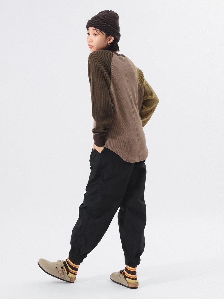 Beams Boy Women's 14 Gauge Waffle Crew Knit, Olive Free