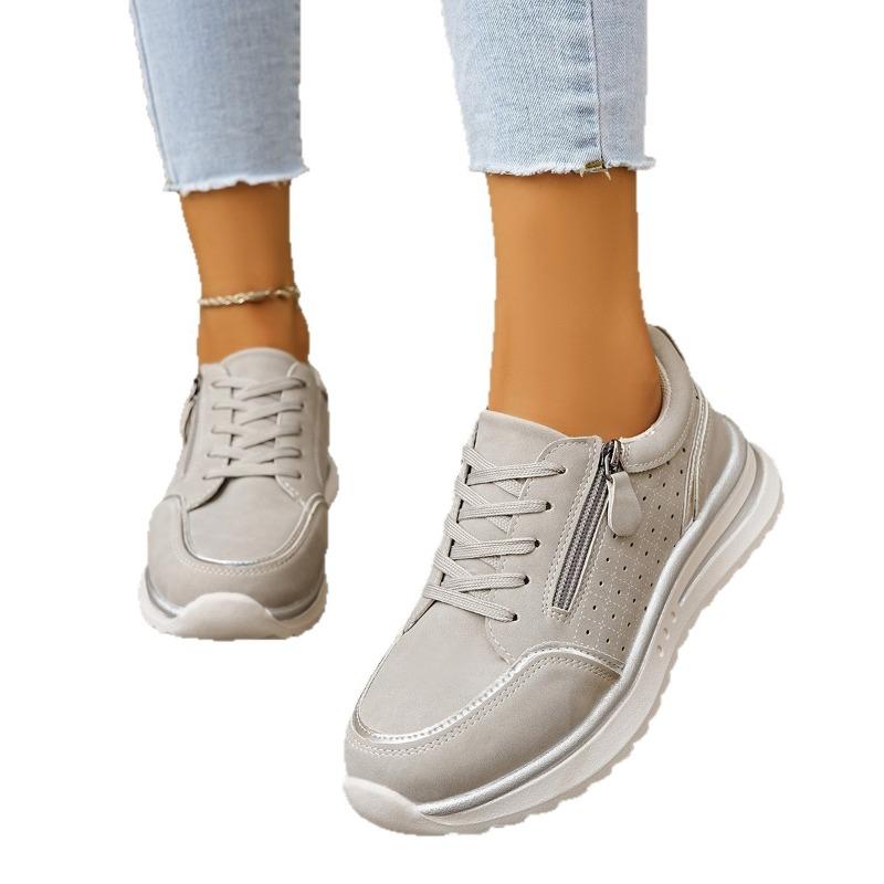 New Women's Sports Shoes with Side Zippers, Large-sized Thick-soled Low-top Casual Shoes