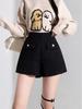 High-Waisted Black Sequin Woolen Shorts for Women - Winter 2026 A-Line Slimming Style, Perfect with Boots and Outerwear