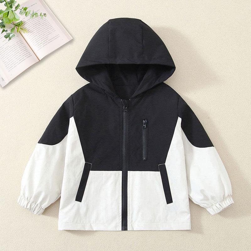 Kids' Color Block Hooded Windbreaker - Spring/Autumn 2025 Boys' Long Sleeve Jacket