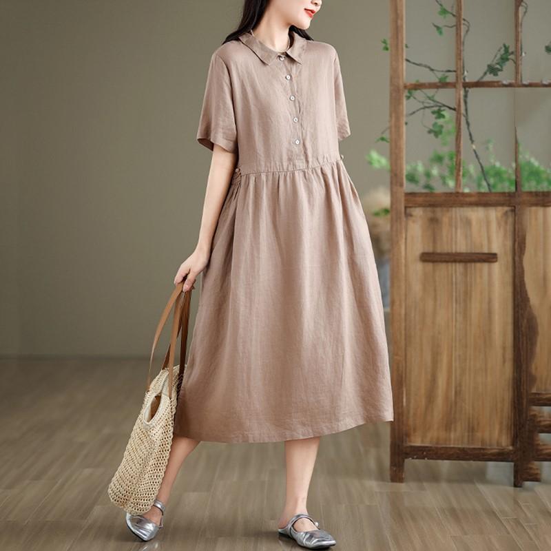 Dámské ležérní volné dlouhé letní šaty s krátkým rukávem, bavlněné vintage, nové, plus size