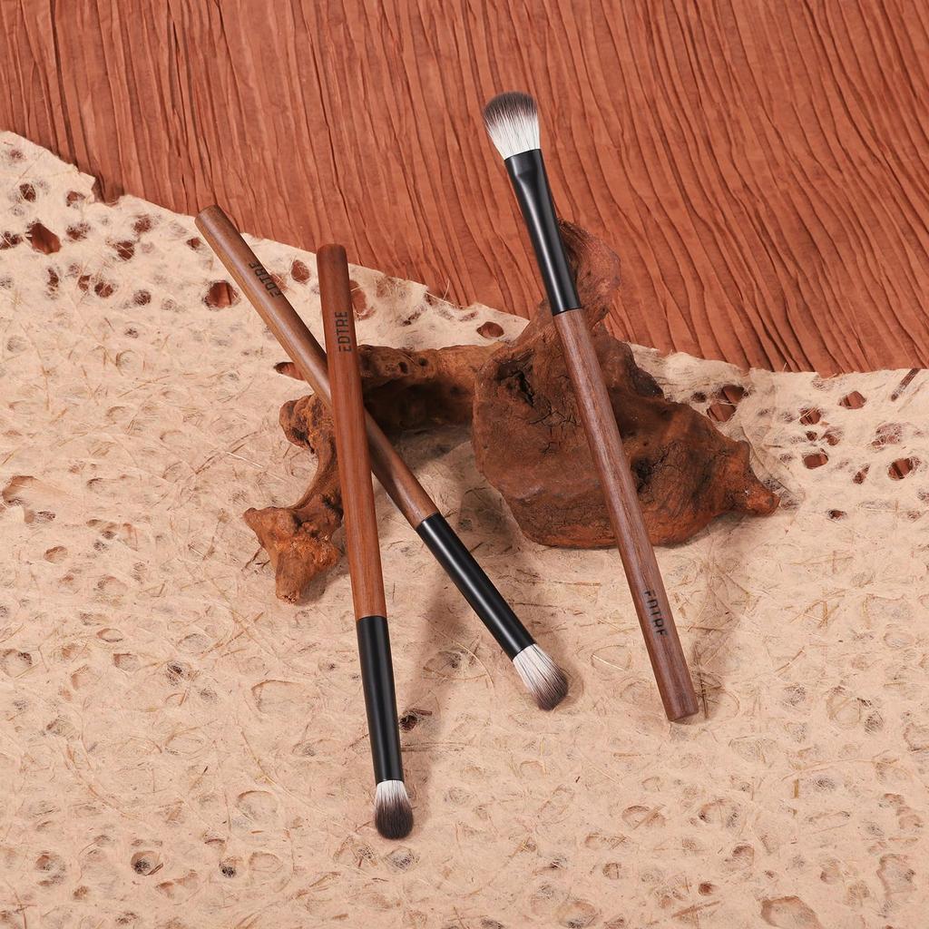 EDTRE Nylon High Quality Animal Hair Walnut Wood Makeup Brush Eyeshadow Brush Eye Makeup Brush Set of 5 with Makeup Pouch Portable Gift Brush