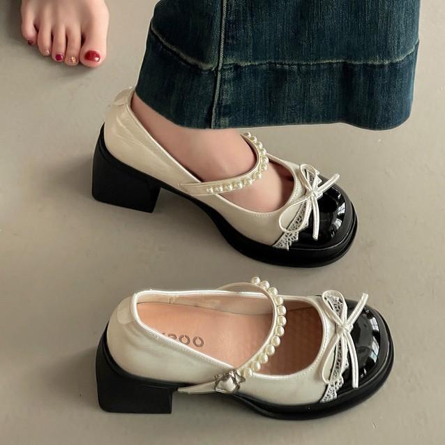 Fashion versatile casual retro bow Mary Jane shoes women's summer new pearl word platform shoes
