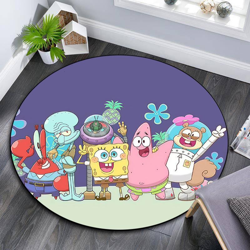 SpongeBob SquarePants2 Round Area Rug,Carpet Rug for Living Room Bedroom Sofa Playroom Decor,Non-slip Floor Mat