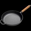 ZISIZ Cast Iron Flat-Bottom Frying Pan with Wooden Handle