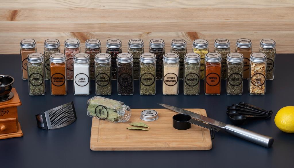 Set of 24 Spice Jars 120ml + 68 Labels for Spice Jars