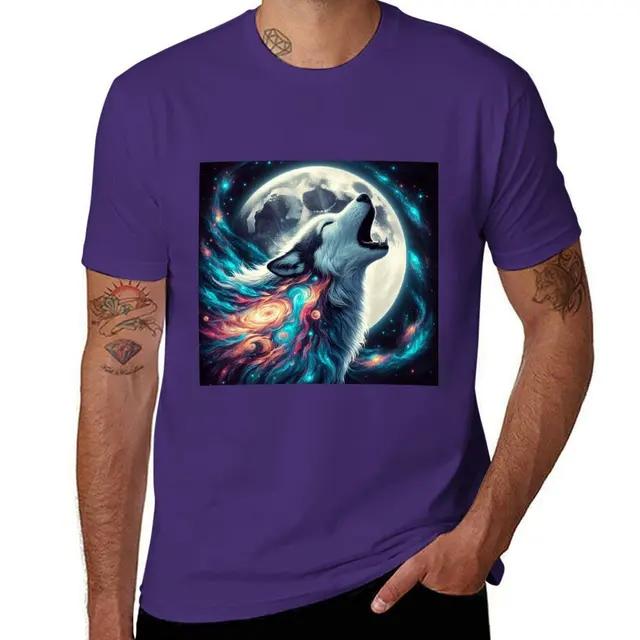 Cosmic Wolf Howg At the Moon TShirt Plus Size Tops New Edition Kawaii Clothes Tshirts for Unisex