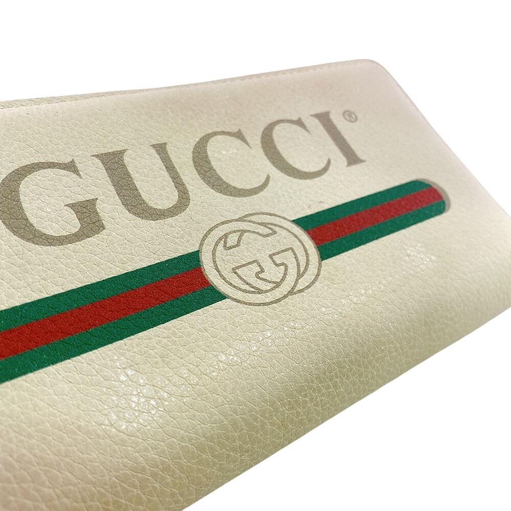 GUCCI 496317 Zip Around Logo print leather Purse white leather Used